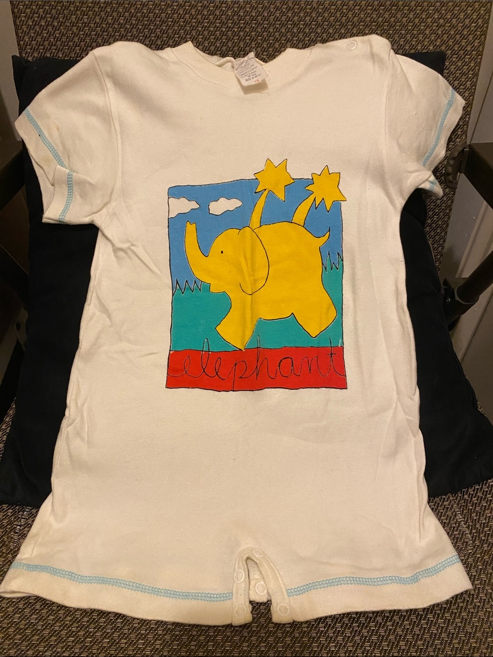 Kids White Romper with Yellow Elephant Graphic 18M (C)